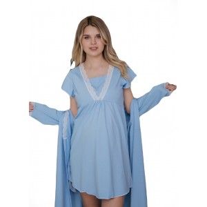 Комплект нічна сорочка + халат для вагітних і годуючих Ярина Голубий